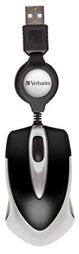 Verbatim Go-Mini optische Travel-Maus, kleine Computermaus mit einziehbarem Kabel, USB-A, USB-Maus mini mit 1000 dpi, für Laptop, Notebook, PC und MAC, kompaktes Design, schwarz von Verbatim