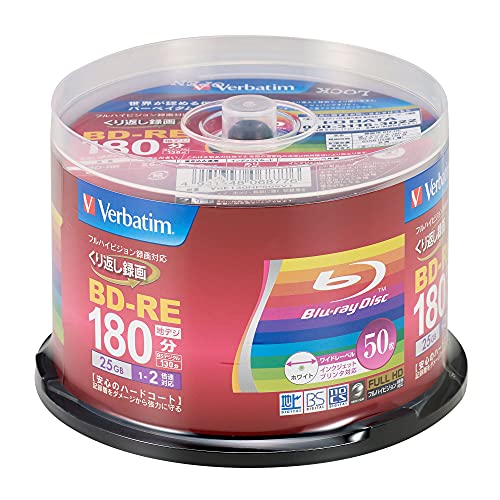 Verbatim Japan VBE130NP50SV1 Blu-ray Disc für wiederholte Aufnahmen, 25 GB, 50 Blatt, weiß druckbar, einseitig, 1 Schicht, 1-2x Geschwindigkeit von Verbatim