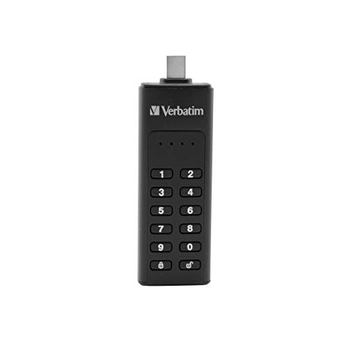 Verbatim Keypad Secure USB-Stick, USB Type-C, 32GB, Speicherstick mit Passcodeschutz & Verschlüsselung, inkl. USB-C Verlängerungskabel, für Laptop Notebook & Co, schwarz von Verbatim