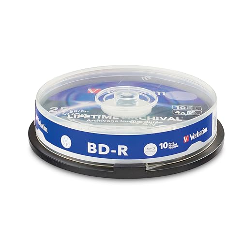 Verbatim MDISC BD-R Blu-ray Rohlinge 25 GB, Blu-ray-Disc mit 4-facher Schreibgeschwindigkeit, 10er-Pack Spindel, großflächig bedruckbar, Blu-ray-Disks für Video- und Audiodateien von Verbatim