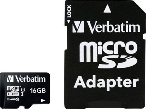 Verbatim MICRO SDHC 16GB CL 10 ADAP microSDHC-Karte 16GB Class 10 inkl. SD-Adapter von Verbatim