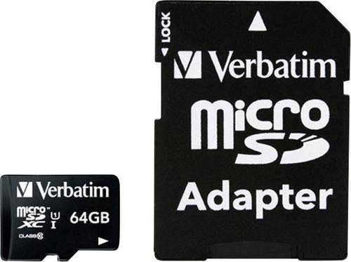 Verbatim MICRO SDXC 64GB CL 10 ADAP microSDXC-Karte 64GB Class 10 inkl. SD-Adapter von Verbatim