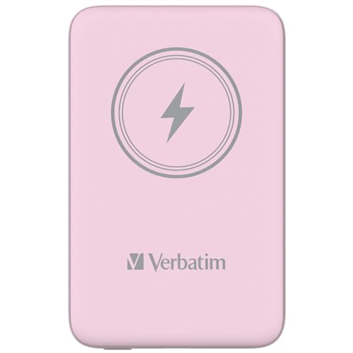 Verbatim Magnetic Power Bank 10000 mAh, Wireless Charger 15 W, 20 W PD per USB-C, Powerbank klein und magnetisch für iPhone 15, 14, 13, 12, Pro, Max, iPad, rosa von Verbatim