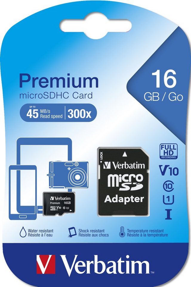 Verbatim Micro SDHC Karte 16GB Speicherkarte Premium UHS-I Class 10 Speicherkarte Verbatim Micro SDHC Karte 16GB Speicherkarte Premium UHS-I Class 10 Speicherkarte von Verbatim