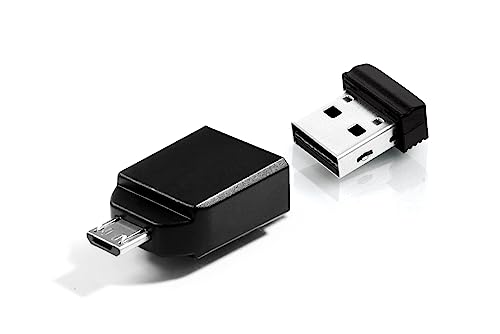 Verbatim Nano USB-Stick, 32 GB, USB-2.0-Stick mit Micro-B-Adapter, Speicherstick für Notebook, PC, MacBook, Tablets & Smartphones mit On-The-Go-Feature, mobiler Datenstick, schwarz von Verbatim