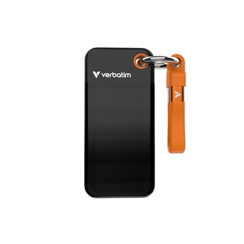 Verbatim Pocket SSD 1 TB (Externe NVMe SSD, USB 3.2 Gen 2, bis zu 1.000 MB/s Lese- und Schreibgeschwindigkeit, tragbare Festplatte für Mac, PC & Spielekonsole, Schwarz/Orange) von Verbatim