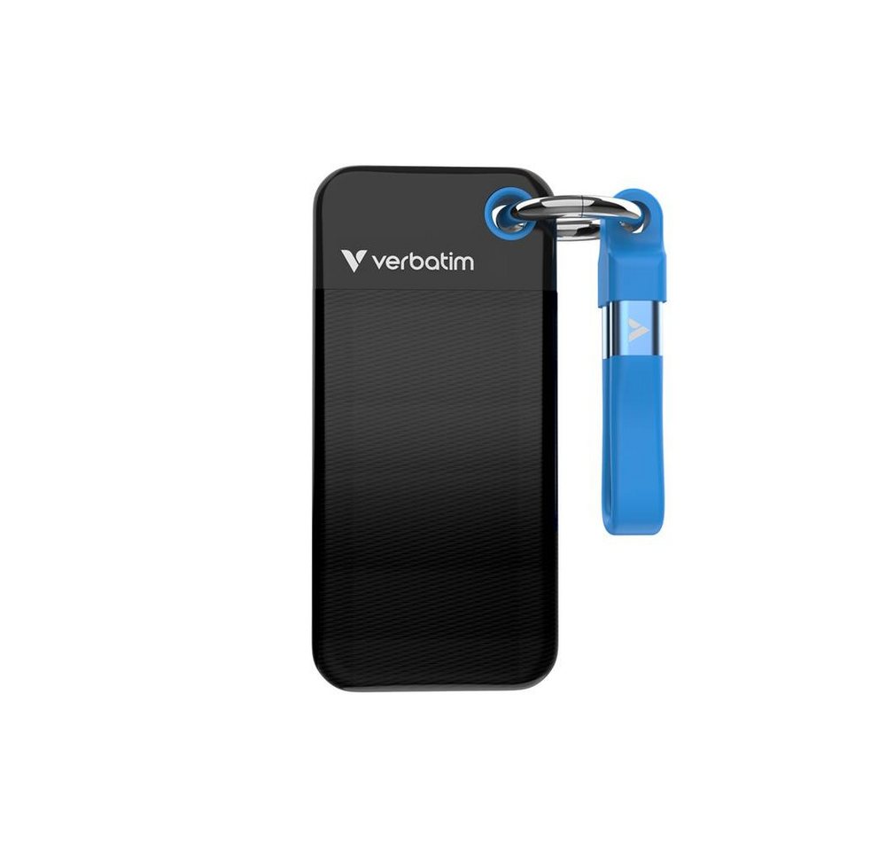 Verbatim Pocket SSD mit Schlüsselring und Kabelbefestigung externe SSD (1TB), Schwarz/Blau von Verbatim
