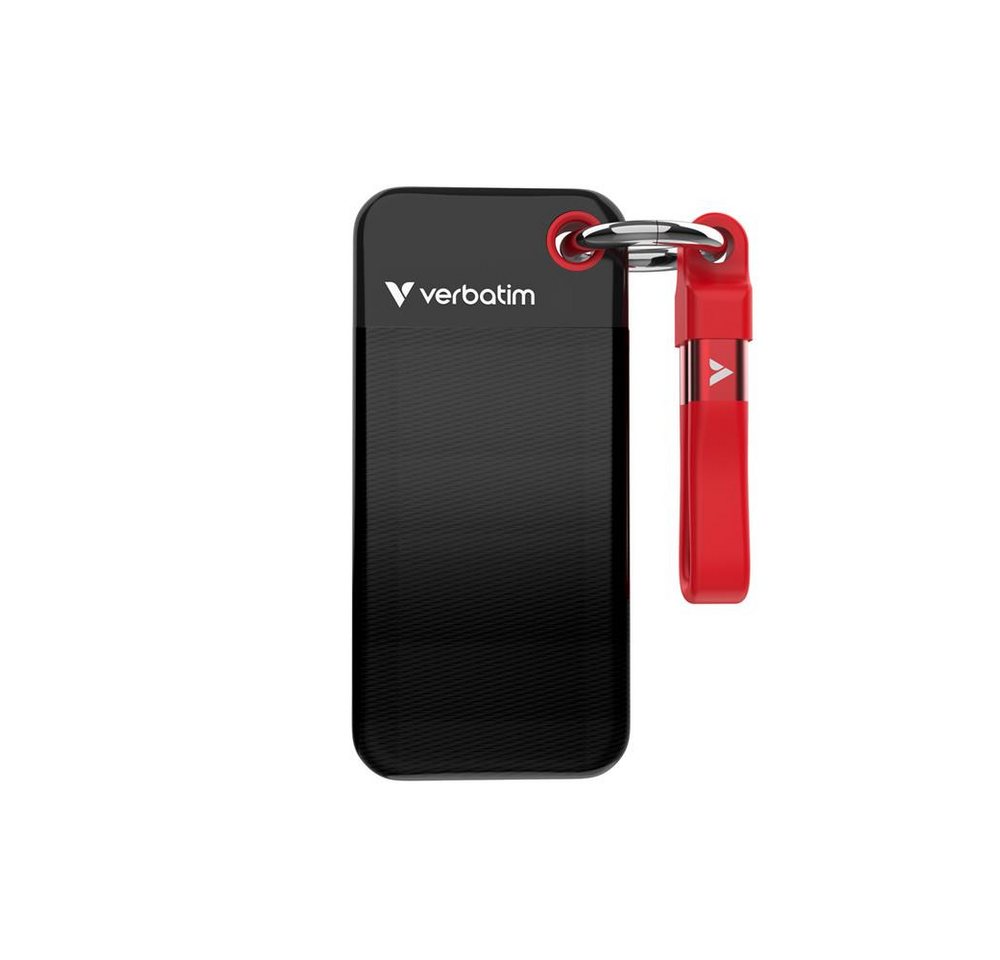 Verbatim Pocket SSD mit Schlüsselring und Kabelbefestigung externe SSD (2TB), Schwarz/Rot von Verbatim