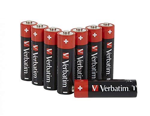 Verbatim Premium AA-Alkalibatterien, 1,5V, AA-LR6 Mignon, Mignon-Batterien AA, Batterien für MP3-Player, Kamera, Fernbedienung, Rasierapparat UVM, Premium Alkaline-Batterie, 8 Stück von Verbatim