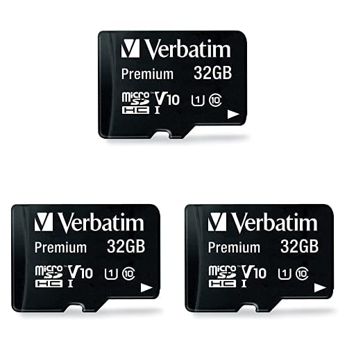 Verbatim Premium Micro SDHC Speicherkarte mit Adapter, 32 GB, Datenspeicher für Foto- und Video-Aufnahmen, Micro SD Karte in schwarz, ideal für Handy, Kamera oder Tablet, 3er Pack von Verbatim
