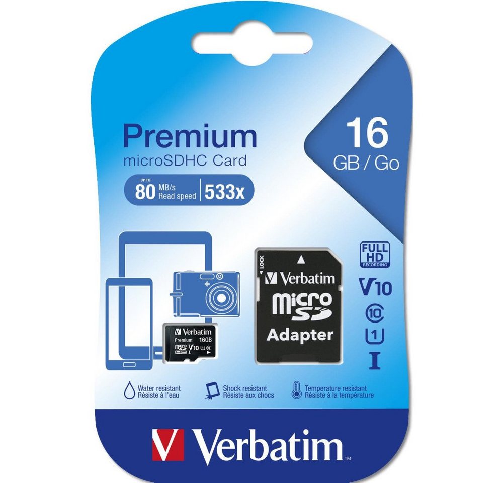 Verbatim Premium Micro SDXC 16GB C10/U1 + Adapter micro SDXC Speicherkarte Speicherkarte Verbatim Premium Micro SDXC 16GB C10/U1 + Adapter micro SDXC Speicherkarte Speicherkarte von Verbatim
