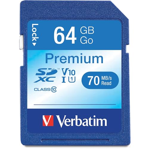 Verbatim Premium U1 SDXC Speicherkarte, 64 GB, SD Karte für Full HD Videoaufnahmen, Karte mit integriertem Schreibschutz, Speicherkarte schwarz, SD Speicherkarte für ua. Kamera und PC von Verbatim