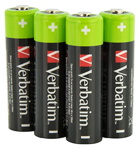 Verbatim Premium wiederaufladbare Akkus AA-Batterien 4-er Pack 1,2V 2500mAh, NiMH-Akkus HR6 aufladbar, Low-self-discharge, Mignon-Akkus vorgeladen für Controller Spielzeug Kamera uvm von Verbatim
