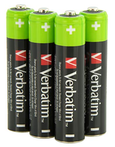 Verbatim Premium wiederaufladbare Akkus AAA-Batterien 4-er Pack, 1,2V 950mAh, NiMH-Akkus HR03 aufladbar, Low-self-discharge, Mignon-Akkus vorgeladen für Controller Spielzeug Kamera uvm von Verbatim