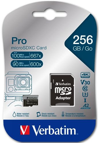 Verbatim Pro U3 256GB microSDXC Speicherkarte, schwarz, Class 10, UHS-I (U3) von Verbatim