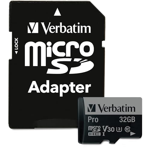 Verbatim Pro U3 Micro SDHC Speicherkarte mit Adapter, 32 GB, Datenspeicher für 4K Ultra HD Video-Aufnahmen, Micro SD Karte in schwarz, ideal für Action-Cams, Camcorder, Smartphones und Tablets von Verbatim