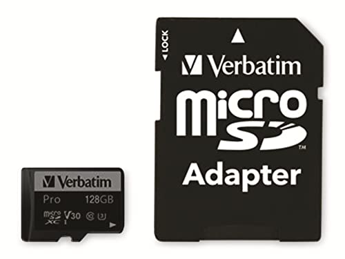 Verbatim Pro U3 Micro SDXC Speicherkarte mit Adapter, 128 GB, Datenspeicher für 4K Ultra HD Video-Aufnahmen, Micro SD Karte in schwarz, ideal für Action-Cams, Camcorder, Smartphones und Tablets von Verbatim