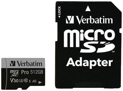 Verbatim Pro microSDXC-Karte 512GB UHS-Class 3 4K-Videounterstützung, A2-Leistungsstandard, inkl. S von Verbatim