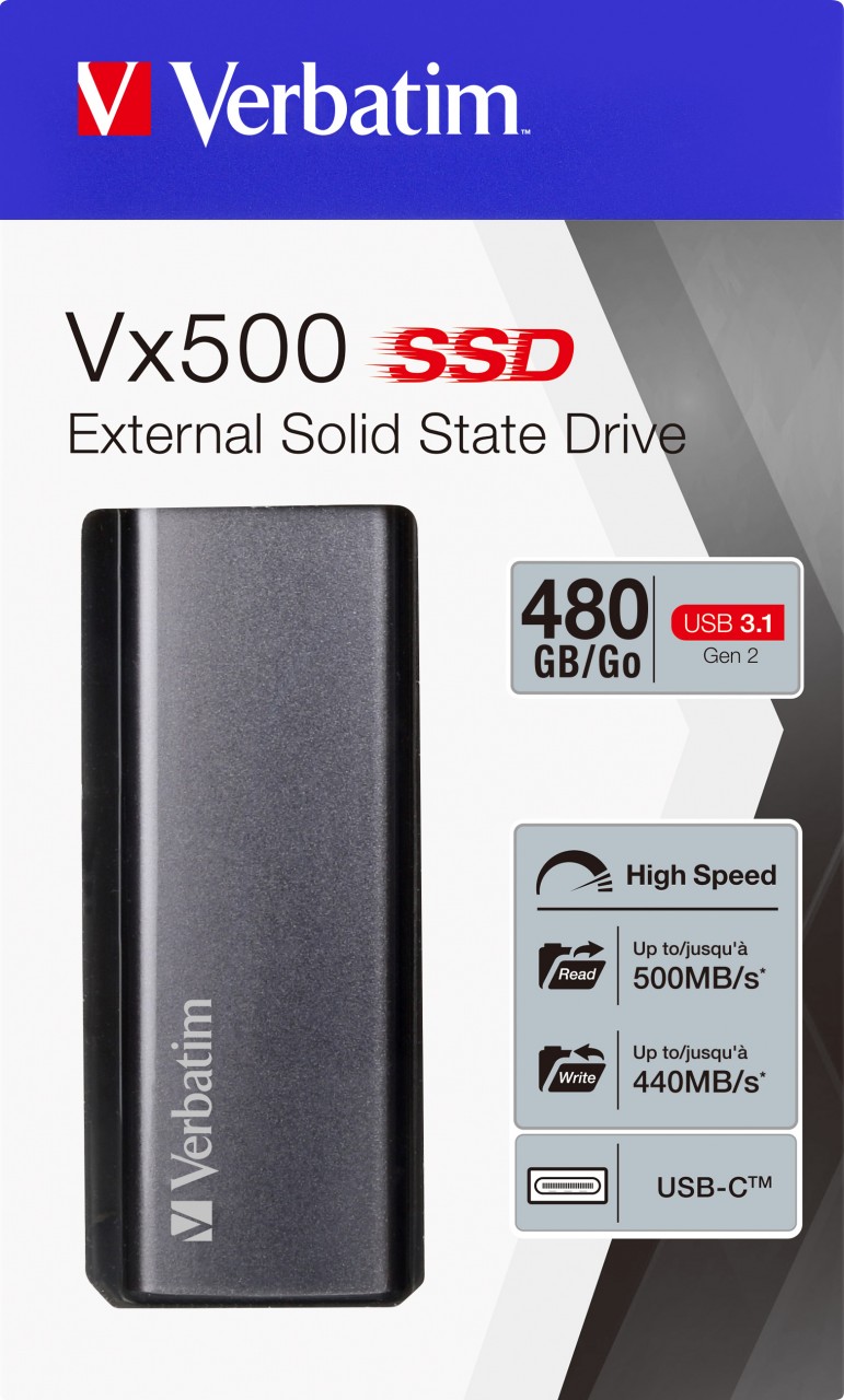 Verbatim SSD 480GB, USB 3.1, Typ A-C, Mini Vx500, (R) 500MB/s, (W) 440MB/s, Retail-Blister von Verbatim