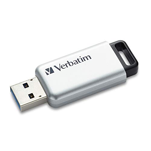 Verbatim Store 'n' Go Secure Pro USB-Stick, USB-3.2 Gen 1, 64GB, Speicherstick mit Kennwortschutz, USB-3-Stick mit Verschlüsselung, externer Speicher für Laptop Notebook & Co, silber von Verbatim