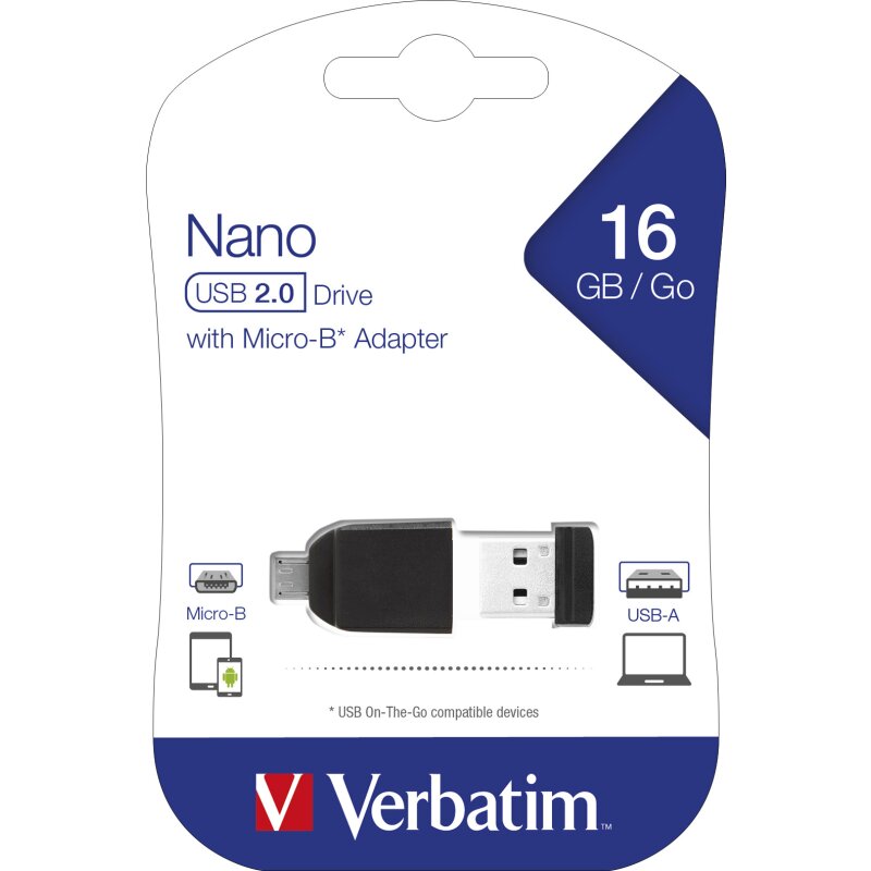 Verbatim USB 2.0 OTG Stick 16GB, Micro-B Adapter, Nano von Verbatim