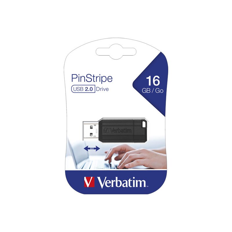 Verbatim USB 2.0 Stick 16GB, PinStripe, schwarz von Verbatim