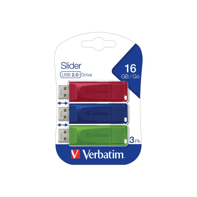 Verbatim USB 2.0 Stick 16GB, Slider, rot-blau-grün, Multipack von Verbatim