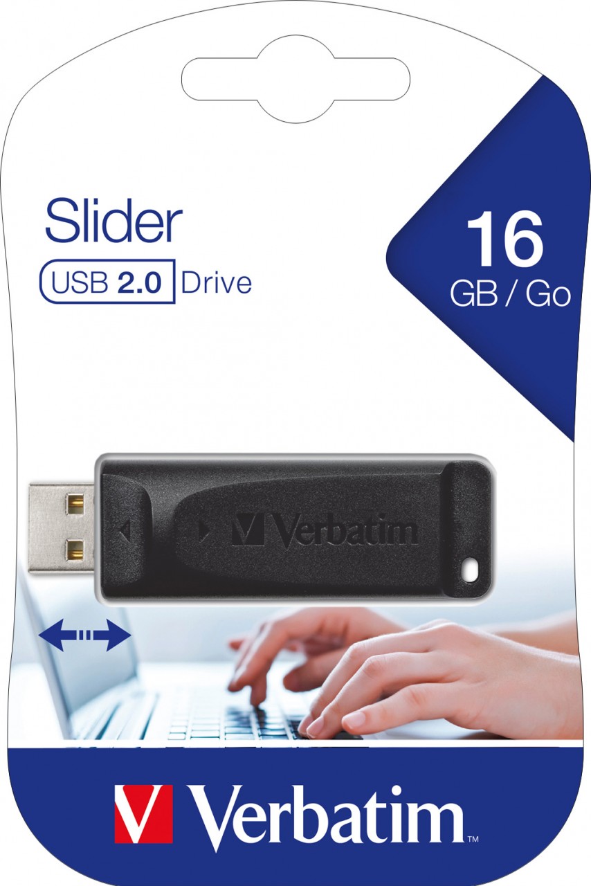 Verbatim USB 2.0 Stick 16GB, Slider (R) 10MB/s, (W) 4MB/s, Retail-Blister von Verbatim