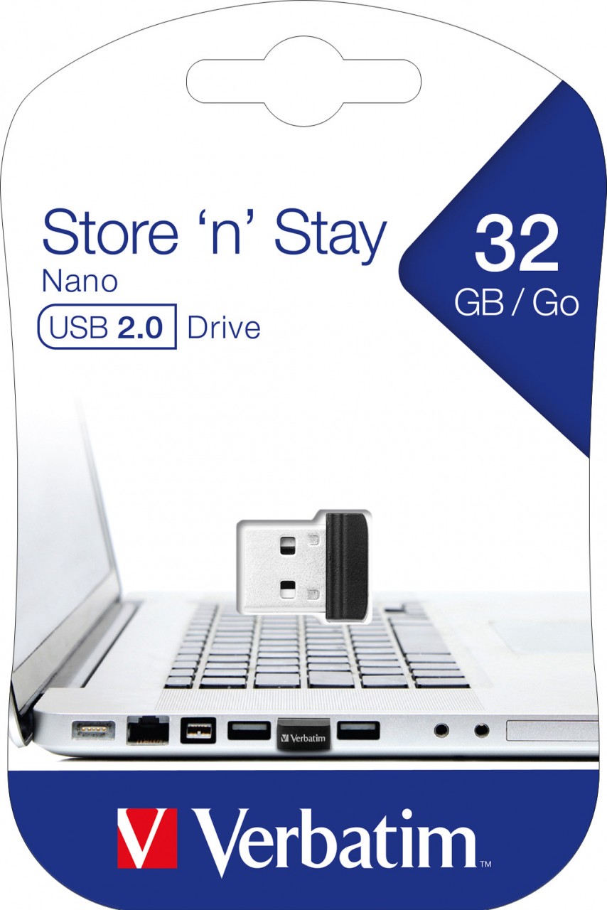 Verbatim USB 2.0 Stick 32GB, Nano Store'n'Stay (R) 10MB/s, (W) 3MB/s, Retail-Blister von Verbatim