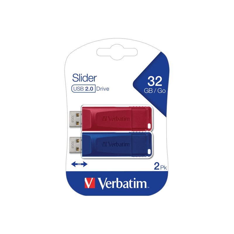 Verbatim USB 2.0 Stick 32GB, Slider, rot-blau, Multipack von Verbatim