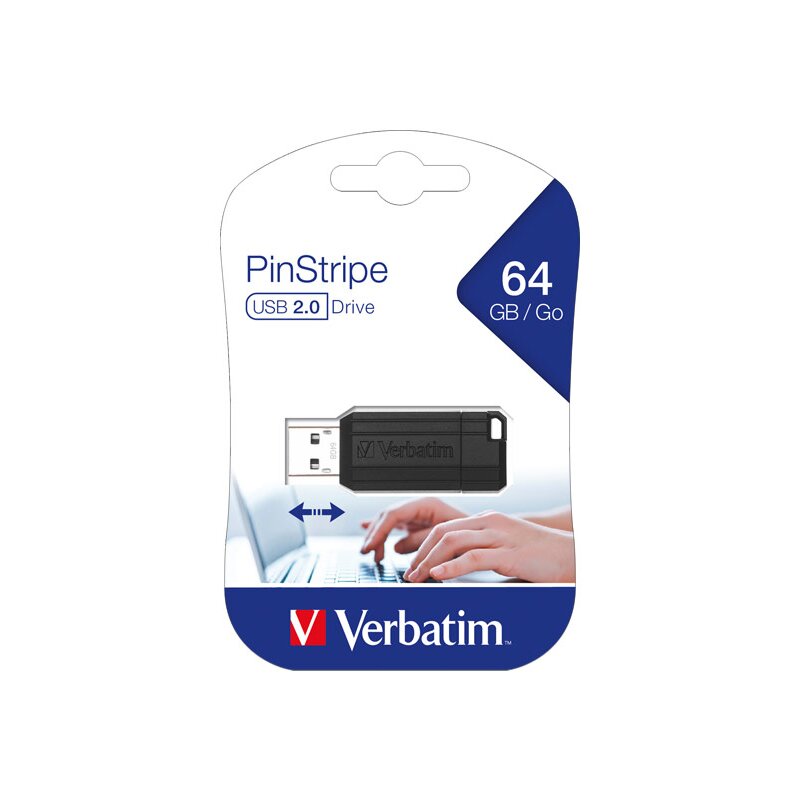 Verbatim USB 2.0 Stick 64GB, PinStripe, schwarz von Verbatim