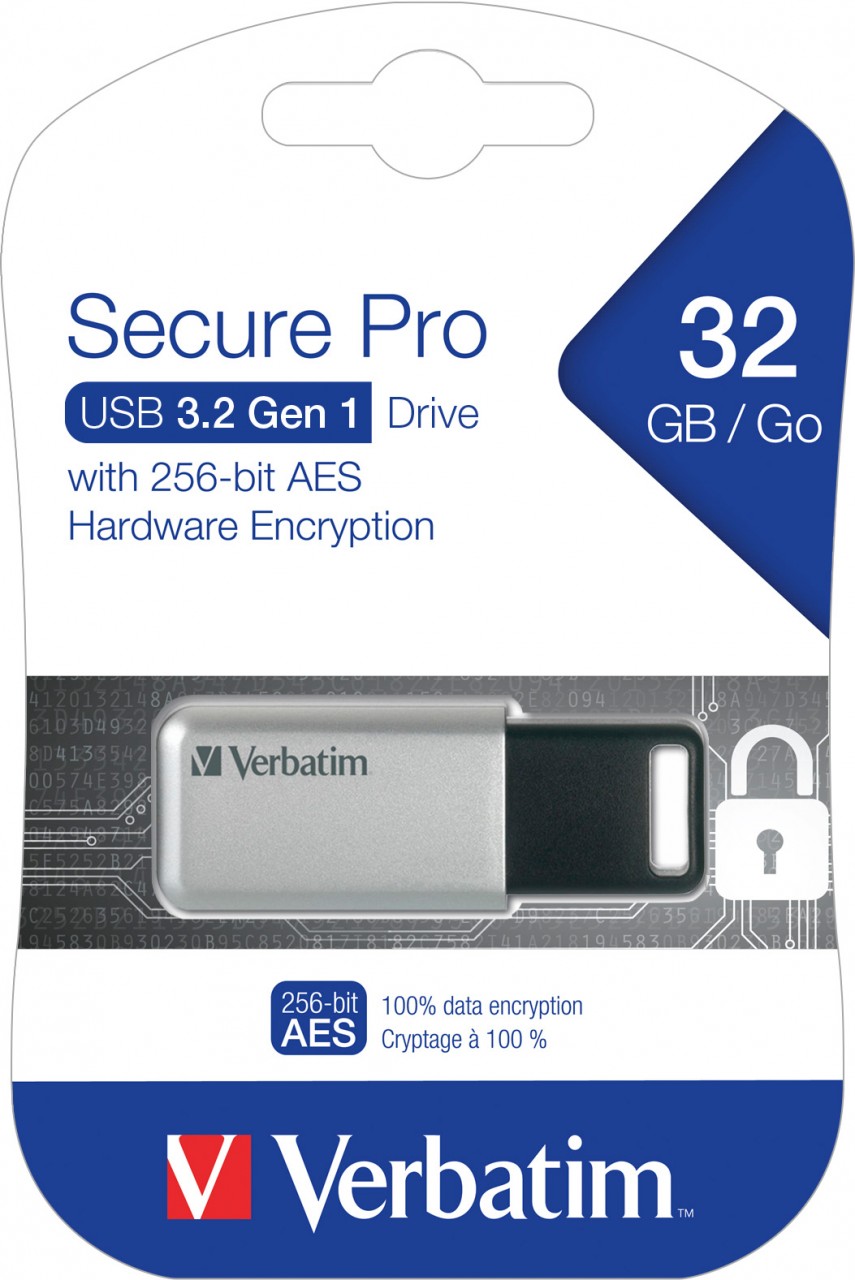Verbatim USB 3.0 Stick 32GB, Secure Pro, Silber (R) 100MB/s, (W) 35MB/s, AES 256-Bit, Retail-Blister von Verbatim