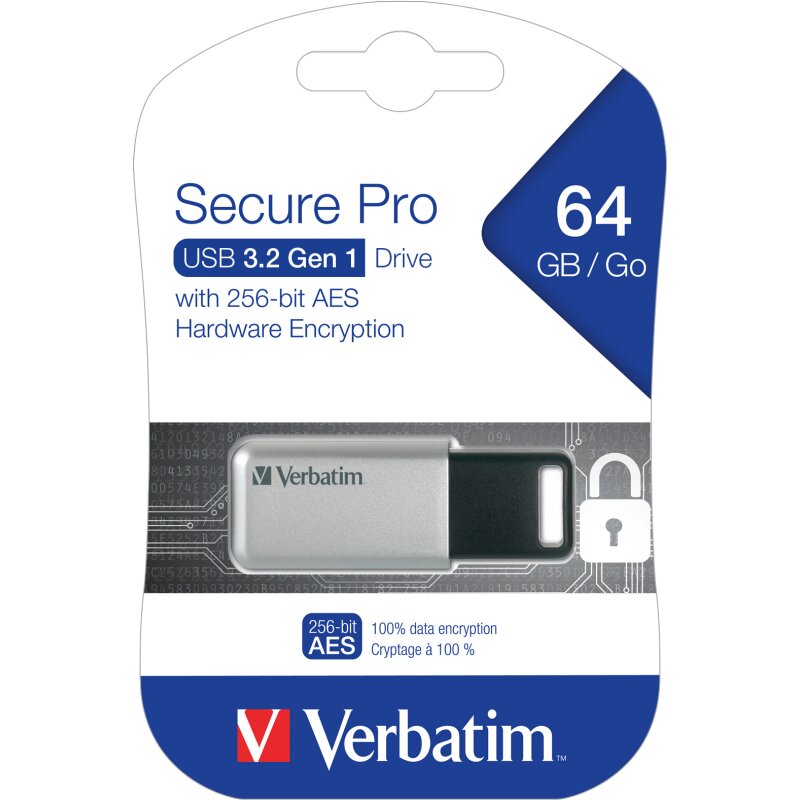 Verbatim USB 3.0 Stick 64GB, Secure Pro, Silber von Verbatim