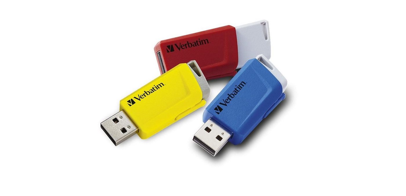 Verbatim USB 3.2 Drive 16GB 3er-Set Storen Click, rot-blau-gelb USB-Stick Verbatim USB 3.2 Drive 16GB 3er-Set Storen Click, rot-blau-gelb USB-Stick von Verbatim