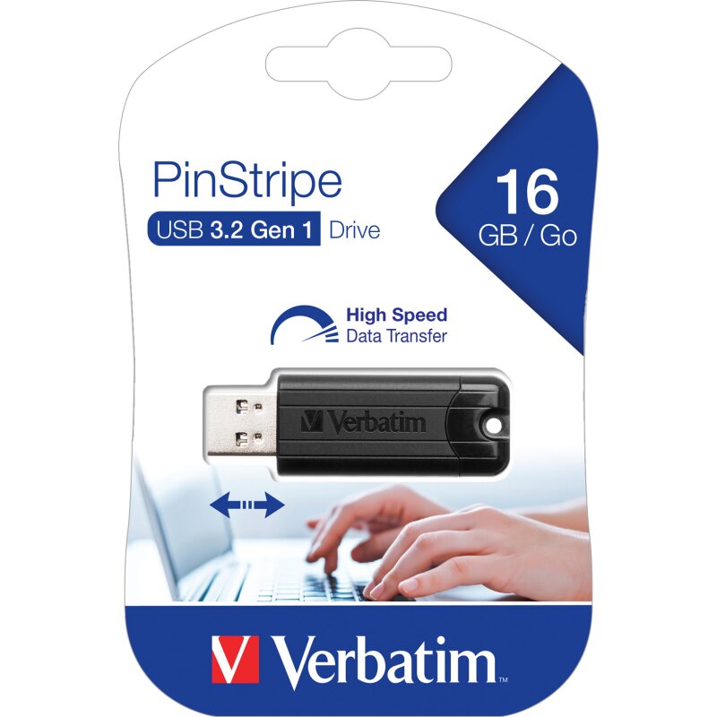 Verbatim USB 3.2 Stick 16GB, PinStripe, schwarz von Verbatim