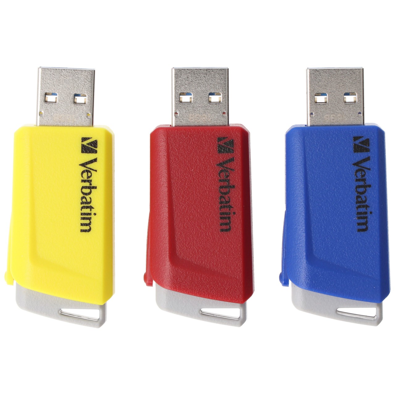 Verbatim USB 3.2 Stick 16GB, Store'n'Click, rot-blau-gelb Typ-A, (R) 80MB/s, (W) 25MB/s, Retail-Blister (3-Pack) von Verbatim
