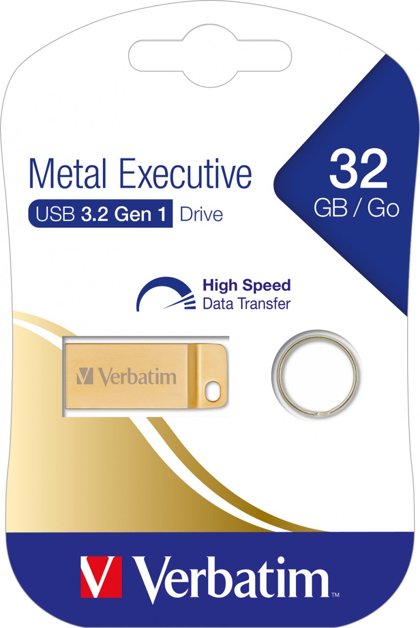 Verbatim USB 3.2 Stick 32GB, Metal Executive, Gold Typ-A, (R) 80MB/s, (W) 25MB/s, Retail-Blister von Verbatim
