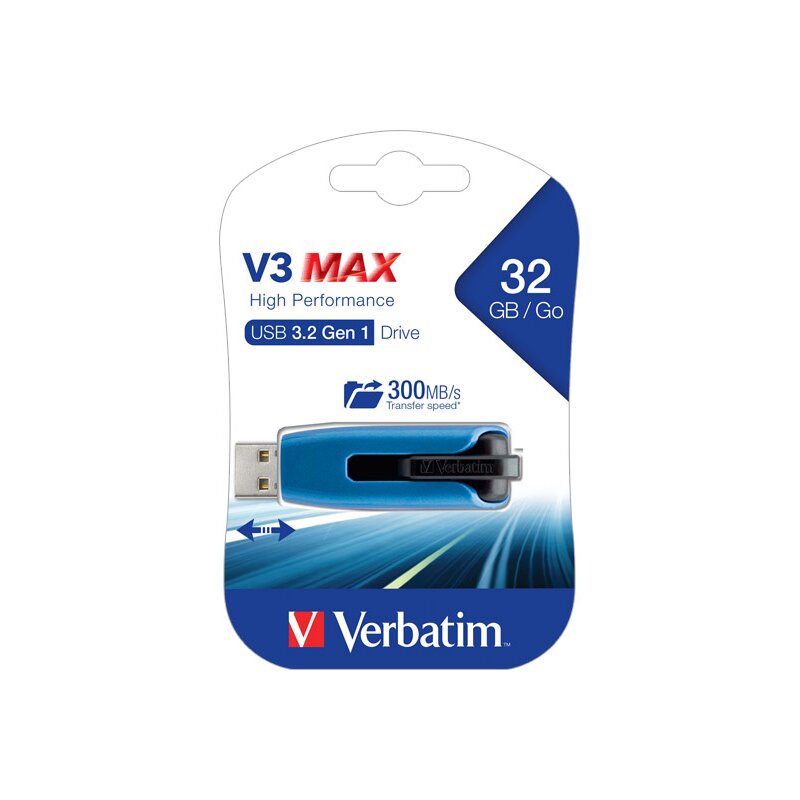Verbatim USB 3.2 Stick 32GB, V3 MAX, blau-schwarz Verbatim USB 3.2 Stick 32GB, V3 MAX, blau-schwarz von Verbatim