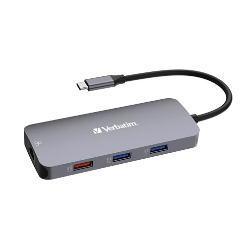 Verbatim USB C Hub 9-in-1, Multiport Adapter USB-C auf HDMI, RJ45, USBA-A und USB-C, mit SD Kartenleser, für Mac, MacBook Pro/Air, iPad Pro, Thinkpad, Windows Computer, Laptop und Co von Verbatim
