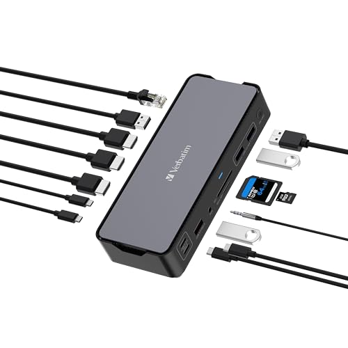 Verbatim USB-C Pro Docking Station, 15-in-1 Hub, Multiport Adapter zu HDMI 4K und 8K, USB-A und USB-C, PD 80 W, AUX, Card Reader, für Mac / Windows Laptop und Co Verbatim USB-C Pro Docking Station, 15-in-1 Hub, Multiport Adapter zu HDMI 4K und 8K, USB-A und USB-C, PD 80 W, AUX, Card Reader, für Mac / Windows Laptop und Co von Verbatim