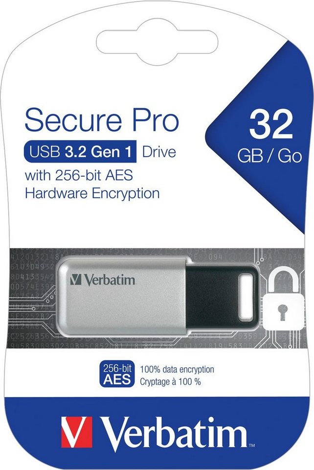 Verbatim USB Stick 32GB Store 'n' Go Secure Pro 256-bit AES silber USB 3.2 USB-Stick Verbatim USB Stick 32GB Store 'n' Go Secure Pro 256-bit AES silber USB 3.2 USB-Stick von Verbatim