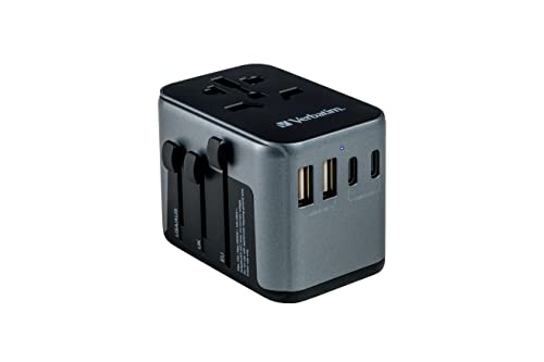 Verbatim Universal Reiseadapter UTA‑03, Steckdosenadapter mit 2 USB‑A und 3 USB-C Anschlüssen, Reisestecker für Laptop, Handy, Kamera und Co, weltweit einsetzbar, 100 - 250 V von Verbatim