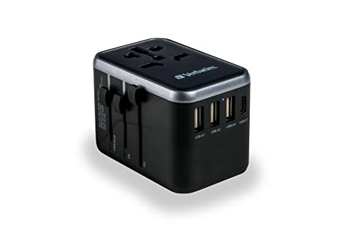 Verbatim Universal Reiseadapter UTA‑04, Steckdosenadapter mit 3 USB‑A und 2 USB-C Anschlüssen, Reisestecker für Laptop, Handy, Kamera und Co, weltweit einsetzbar, 100 - 250 V von Verbatim