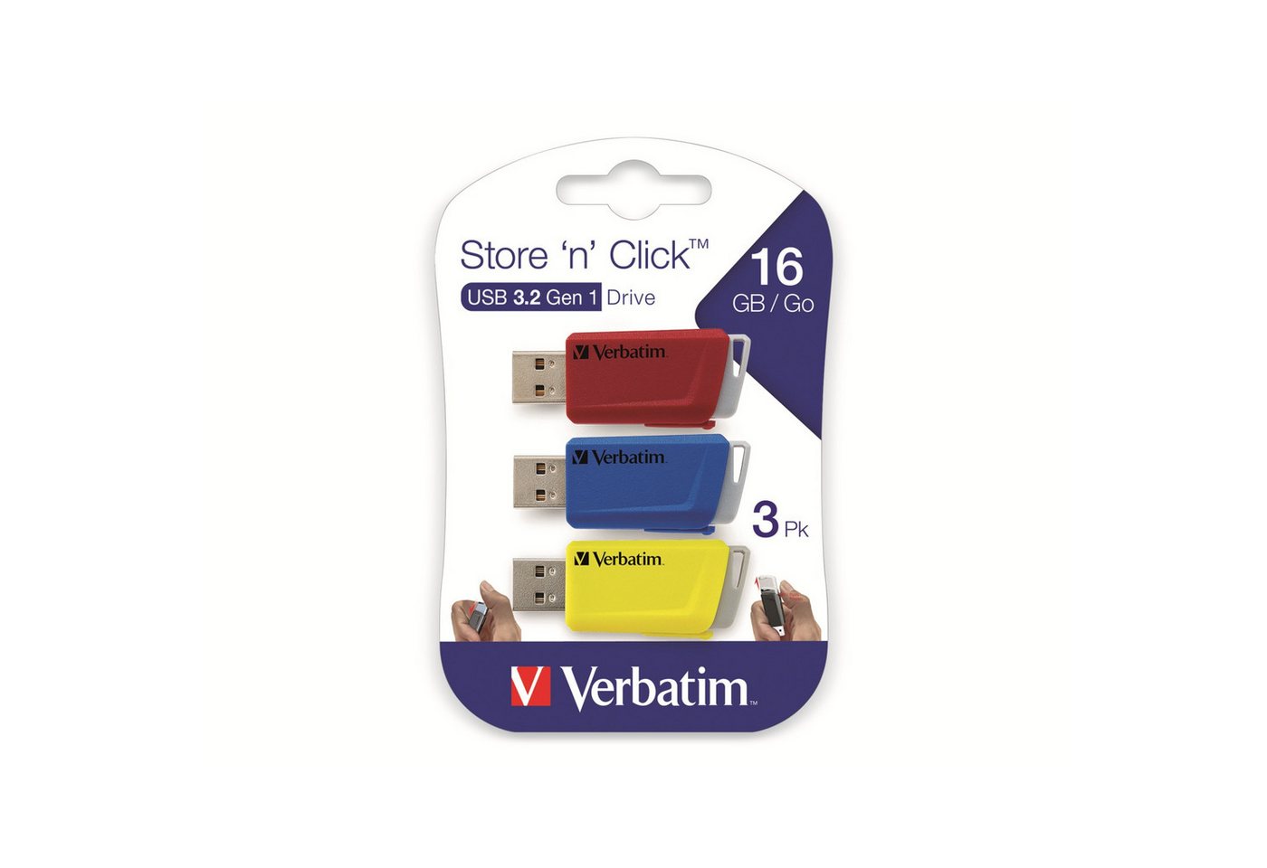 Verbatim VERBATIM USB-Stick Click, 16 GB, 3er Pack USB-Stick Verbatim VERBATIM USB-Stick Click, 16 GB, 3er Pack USB-Stick von Verbatim