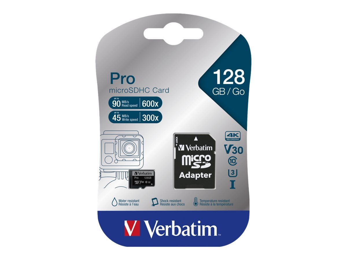 Verbatim VERBATIM microSDXC Card 128GB 47044 PRO,U3,UHS-I,4K,90MB/s,SD-Adapter Micro SD-Karte Verbatim VERBATIM microSDXC Card 128GB 47044 PRO,U3,UHS-I,4K,90MB/s,SD-Adapter Micro SD-Karte von Verbatim