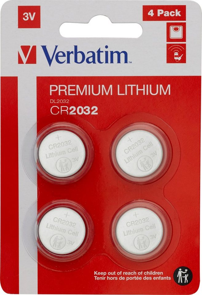 Verbatim Verbatim Batterie Lithium, Knopfzelle, CR2032, 3V Retail Blister (4-P Knopfzelle von Verbatim