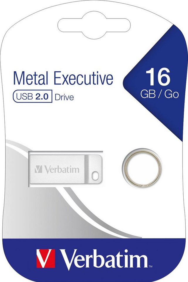 Verbatim Verbatim USB 2.0 Stick 16GB, Metal Executive, Silber (R) 8MB/s, (W) 2 USB-Stick von Verbatim