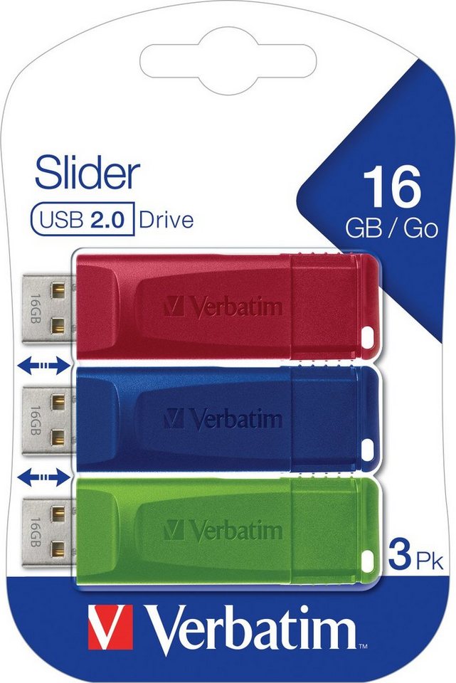 Verbatim Verbatim USB 2.0 Stick 16GB, Slider, rot-blau-grün, Multipack (R) 10M USB-Stick von Verbatim