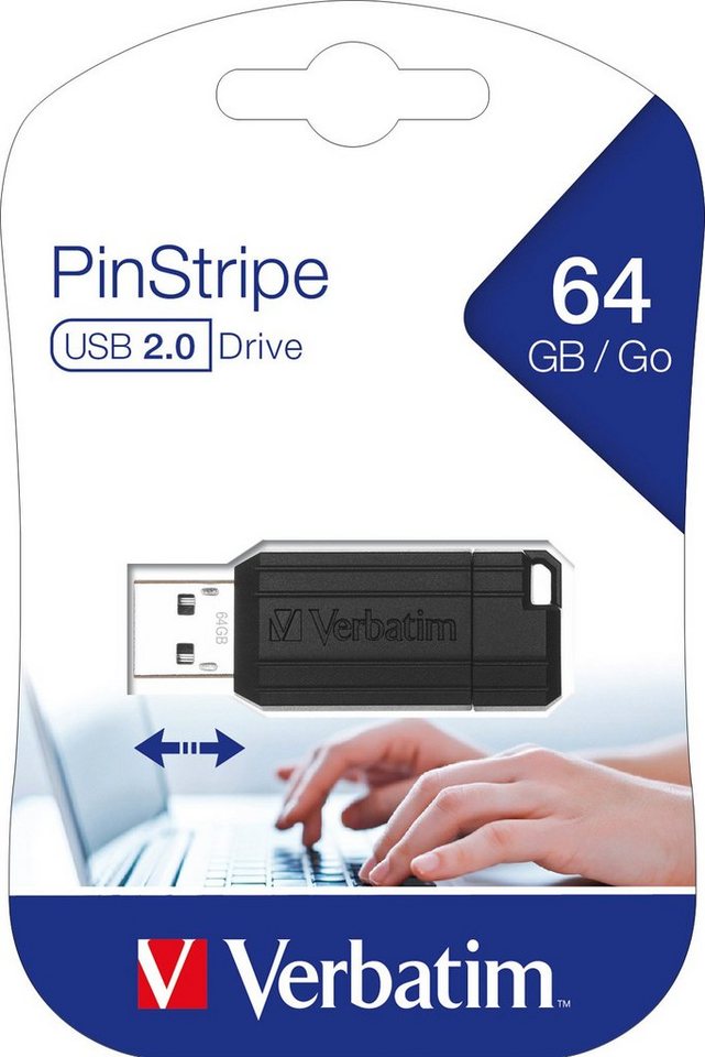 Verbatim Verbatim USB 2.0 Stick 64GB, PinStripe, schwarz (R) 12MB/s, (W) 5MB/s USB-Stick von Verbatim