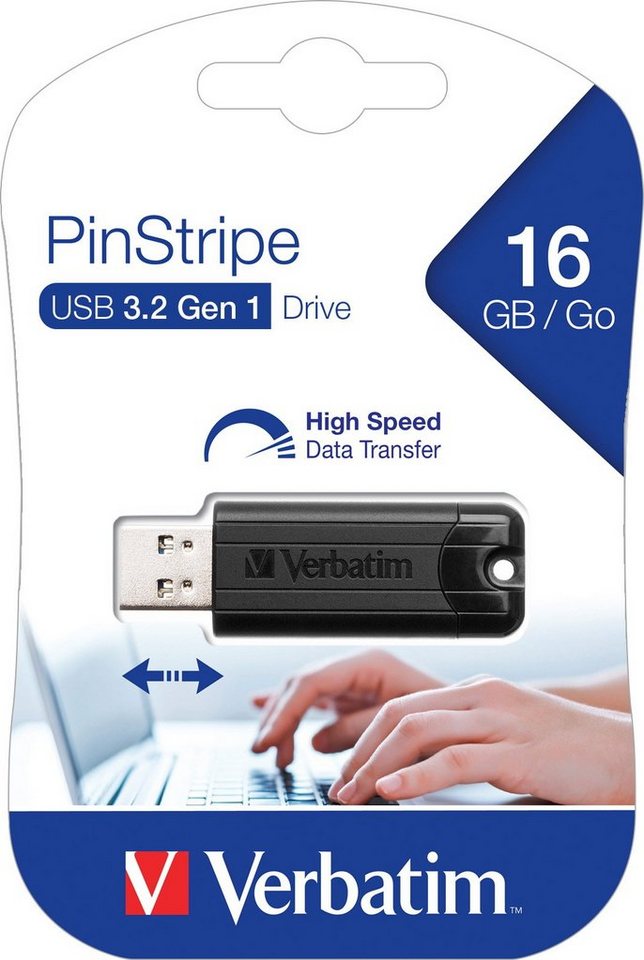 Verbatim Verbatim USB Stick 16GB Speicherstick Drive PinStripe schwarz USB 3.2 USB-Stick Verbatim Verbatim USB Stick 16GB Speicherstick Drive PinStripe schwarz USB 3.2 USB-Stick von Verbatim